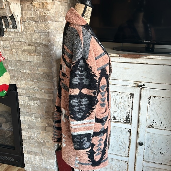 Davi & Dani camel black gray open front western aztec jacket cardigan pockets - Picture 10 of 16